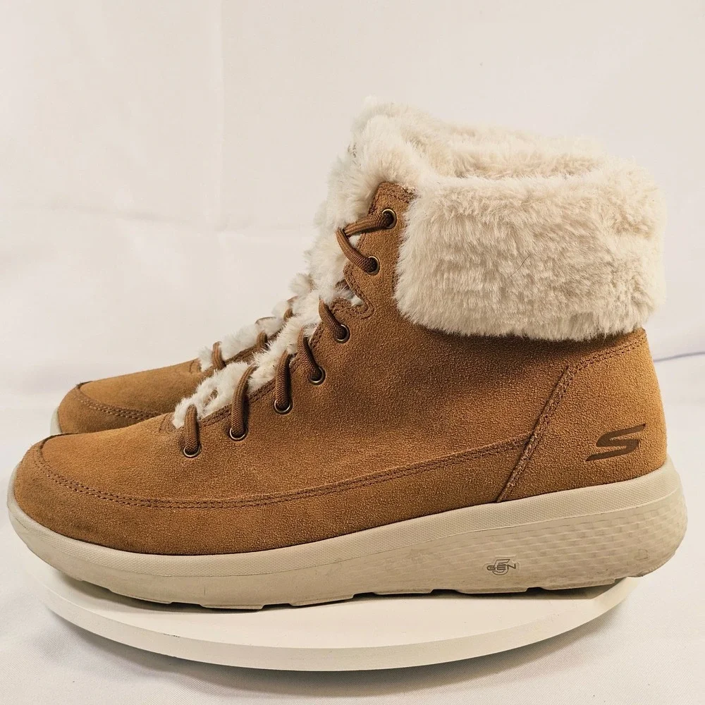 Skechers On-The-Go Joy Bundle Up Suede Faux Fur‎ Boots Chestnut 14611 Womens 10